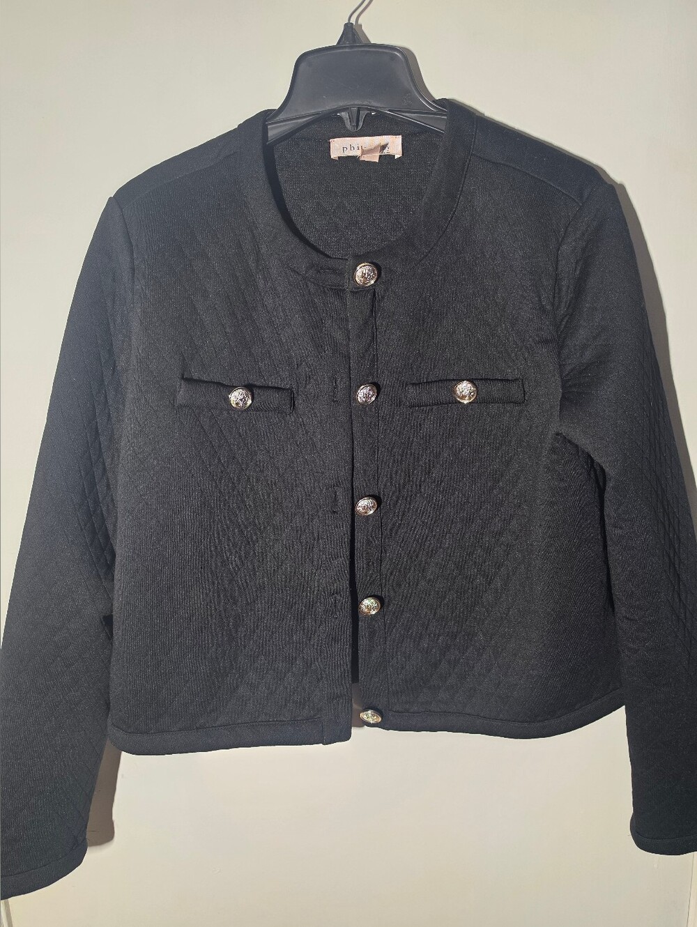 Philosophy Black Quilted Round-Neck Button Jacket